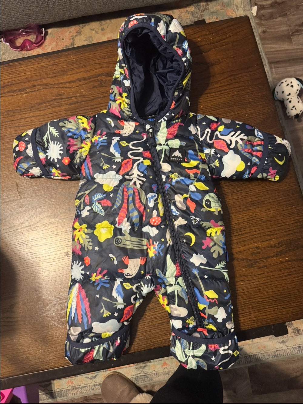Burton Kids Navy Hooded One-Piece with Multicolor Nature Print